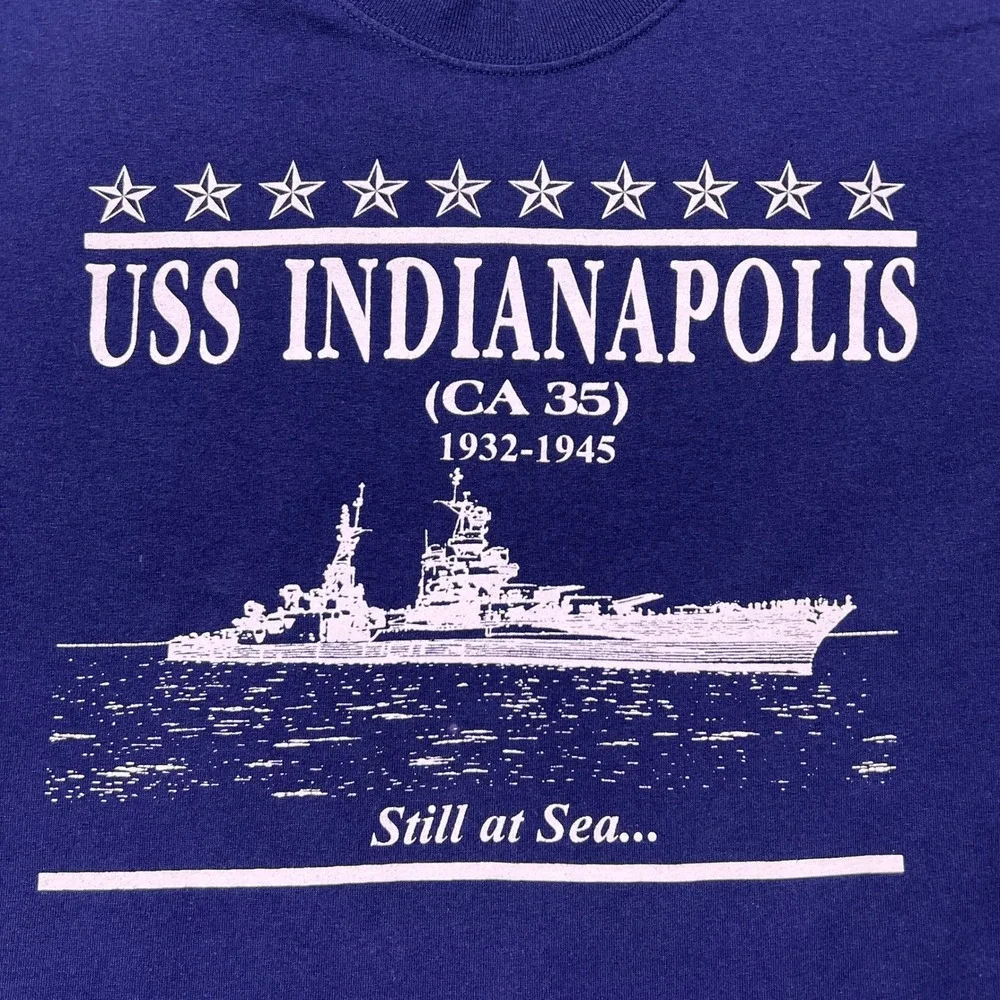 USS Indianapolis CA 35 Fighter Ship Mens Hanes T Shirt Adult XXL Navy‎ Blue